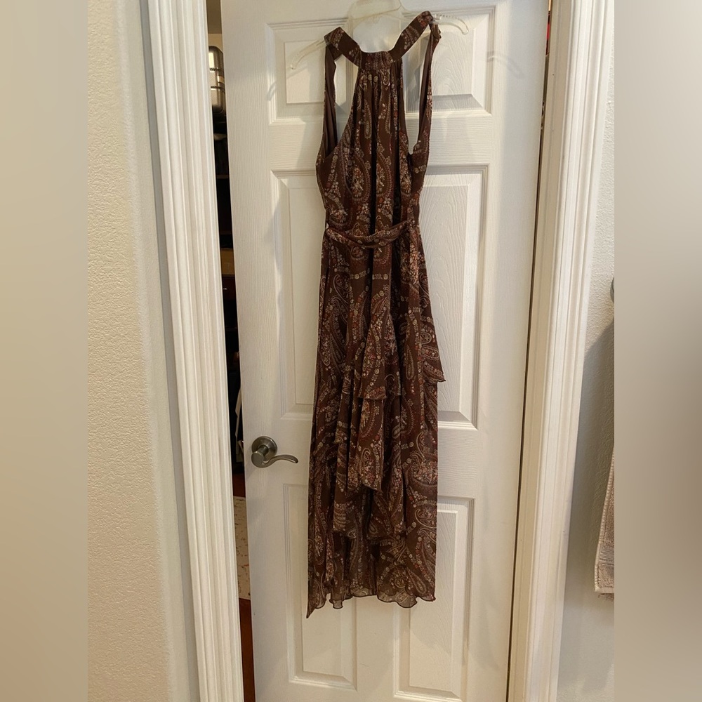Fun paisley dress worn for wedding.
